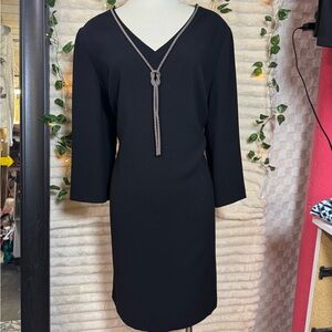 T Tahari Black Long Sleeve Dress with Chain Detail